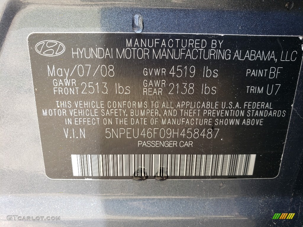 2009 Sonata SE V6 - Slate Blue / Gray photo #26