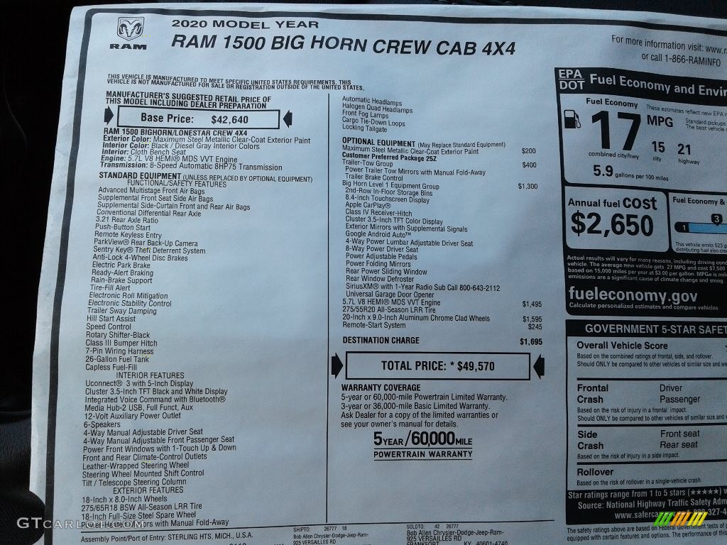 2020 1500 Big Horn Crew Cab 4x4 - Maximum Steel Metallic / Black/Diesel Gray photo #30
