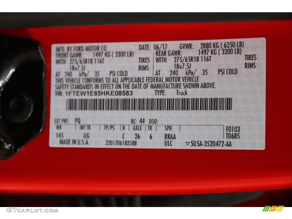 2017 F150 Color Code PQ for Race Red Photo #138227144