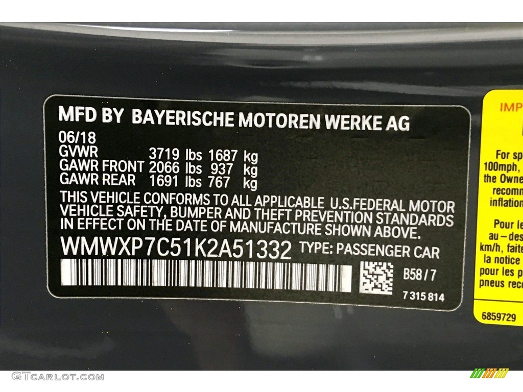 2019 Hardtop Color Code B58 for Thunder Grey Photo #138228551