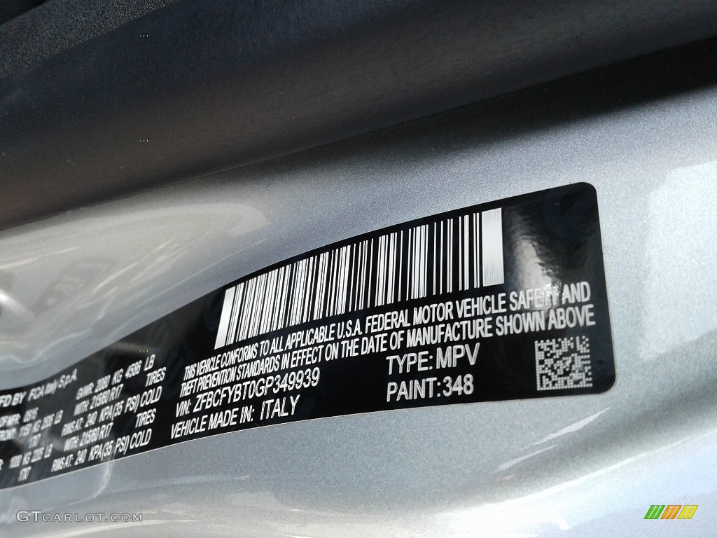 2016 500X Color Code 348 for Grigio Argento (Gray Metallic) Photo #138234469