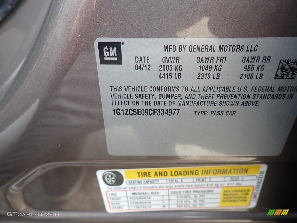 2012 Malibu LT - Taupe Gray Metallic / Cocoa/Cashmere photo #15
