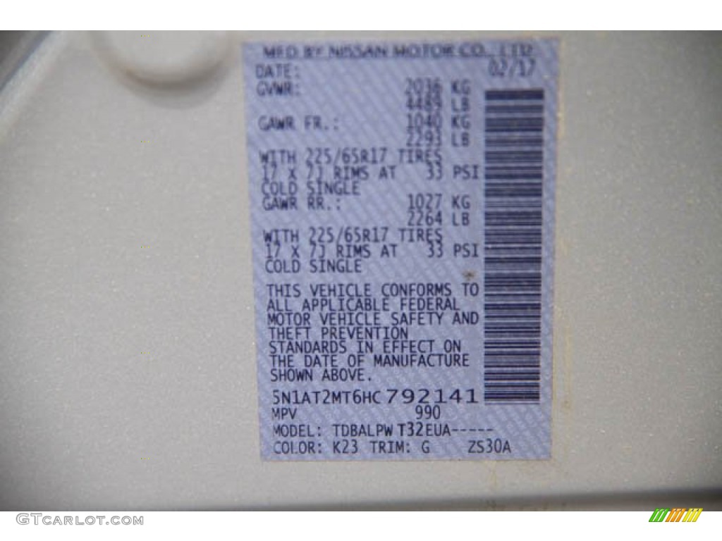 2017 Rogue Color Code K23 for Brilliant Silver Photo #138252130