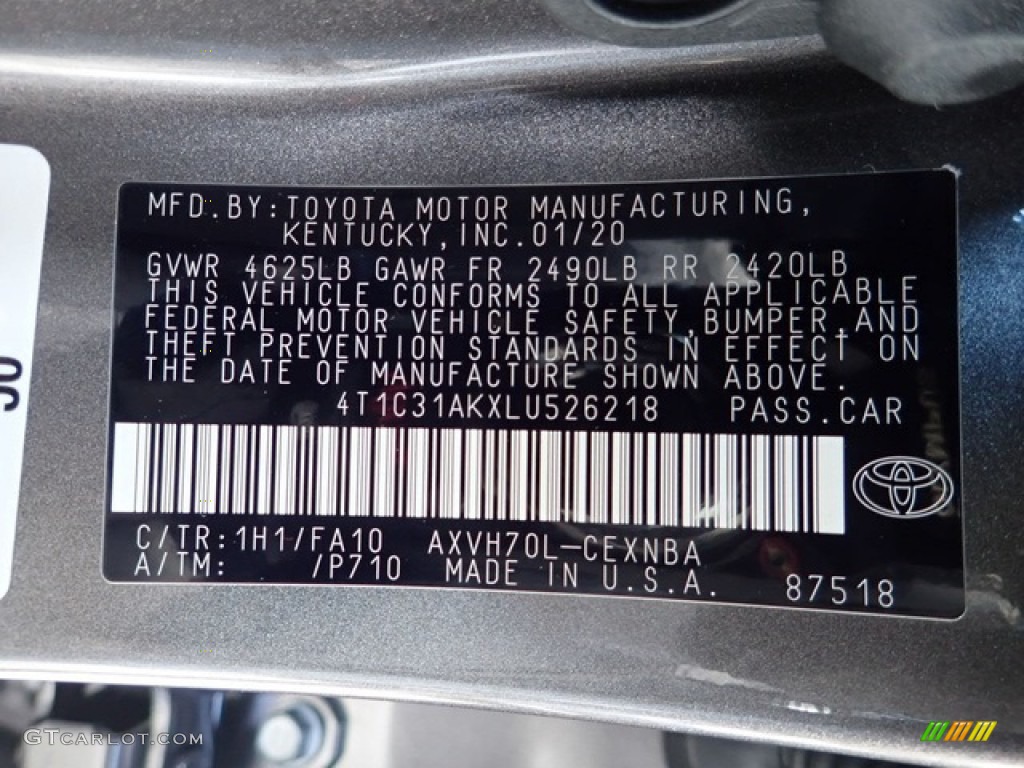 2020 Toyota Camry Hybrid LE Color Code Photos