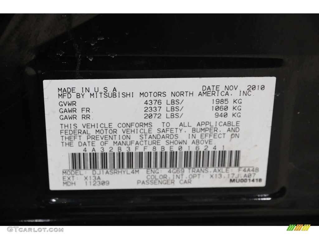 2011 Galant ES - Kalapana Black / Medium Gray photo #17