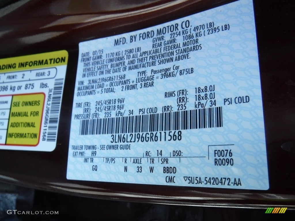 2016 MKZ Color Code H9 for Bronze Fire Photo #138285924