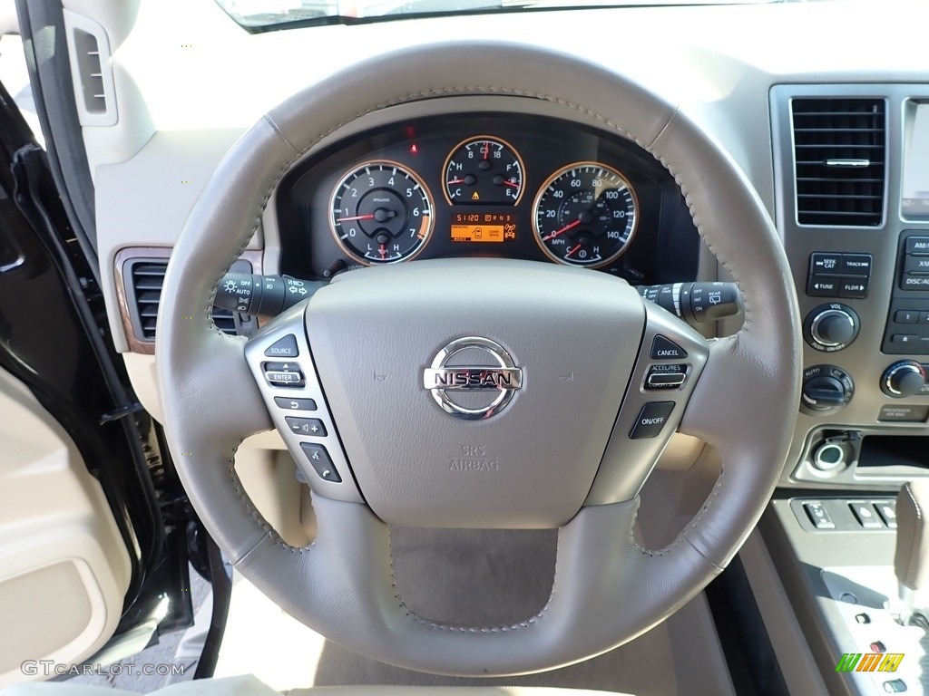 2015 Nissan Armada Platinum 4x4 Almond Steering Wheel Photo #138287901
