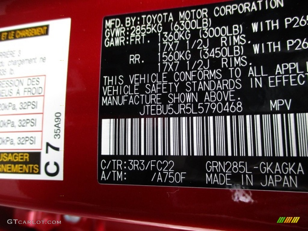 2020 Toyota 4Runner TRD Off-Road 4x4 Color Code Photos
