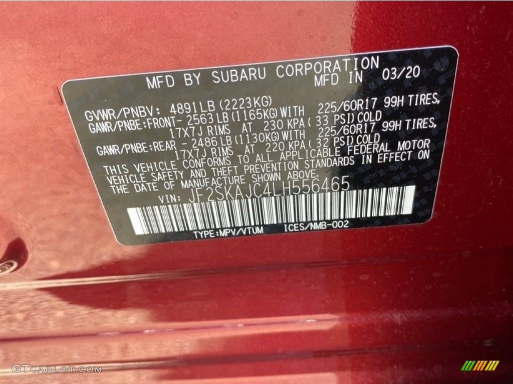 2020 Forester 2.5i Premium - Crimson Red Pearl / Gray photo #11