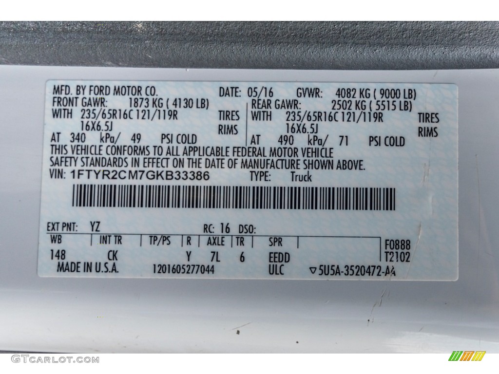 2016 Transit Color Code YZ for Oxford White Photo #138334247