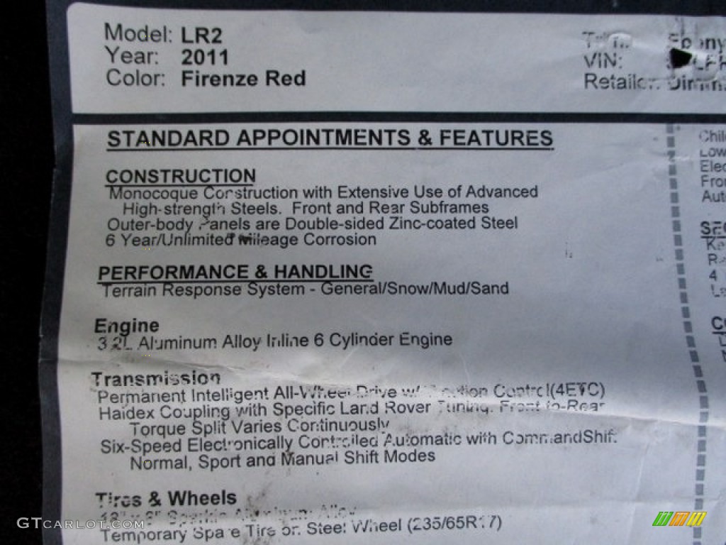 2011 Land Rover LR2 HSE Window Sticker Photo #138334472