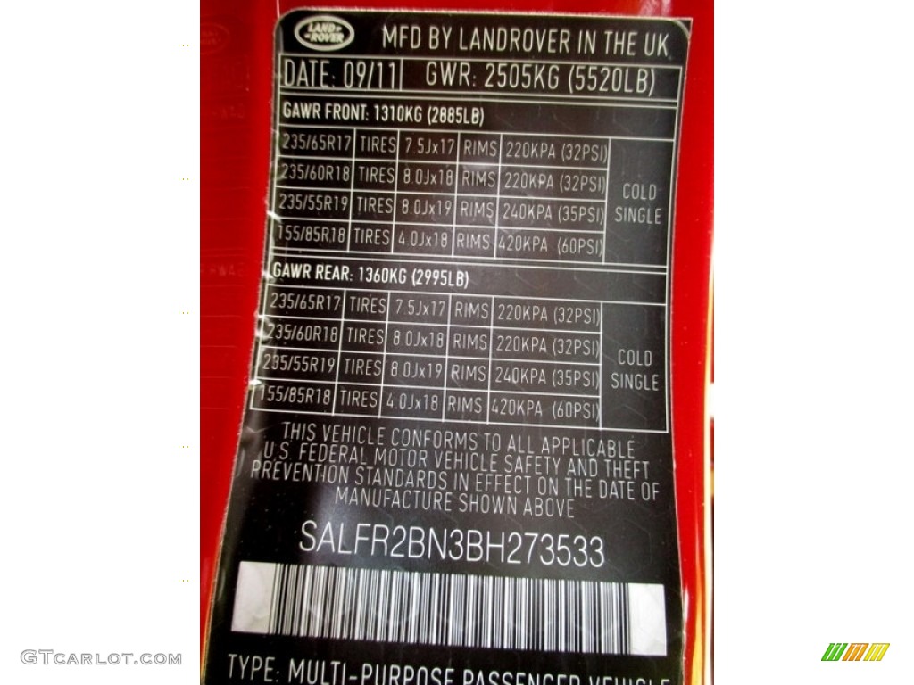 2011 Land Rover LR2 HSE Info Tag Photo #138334913