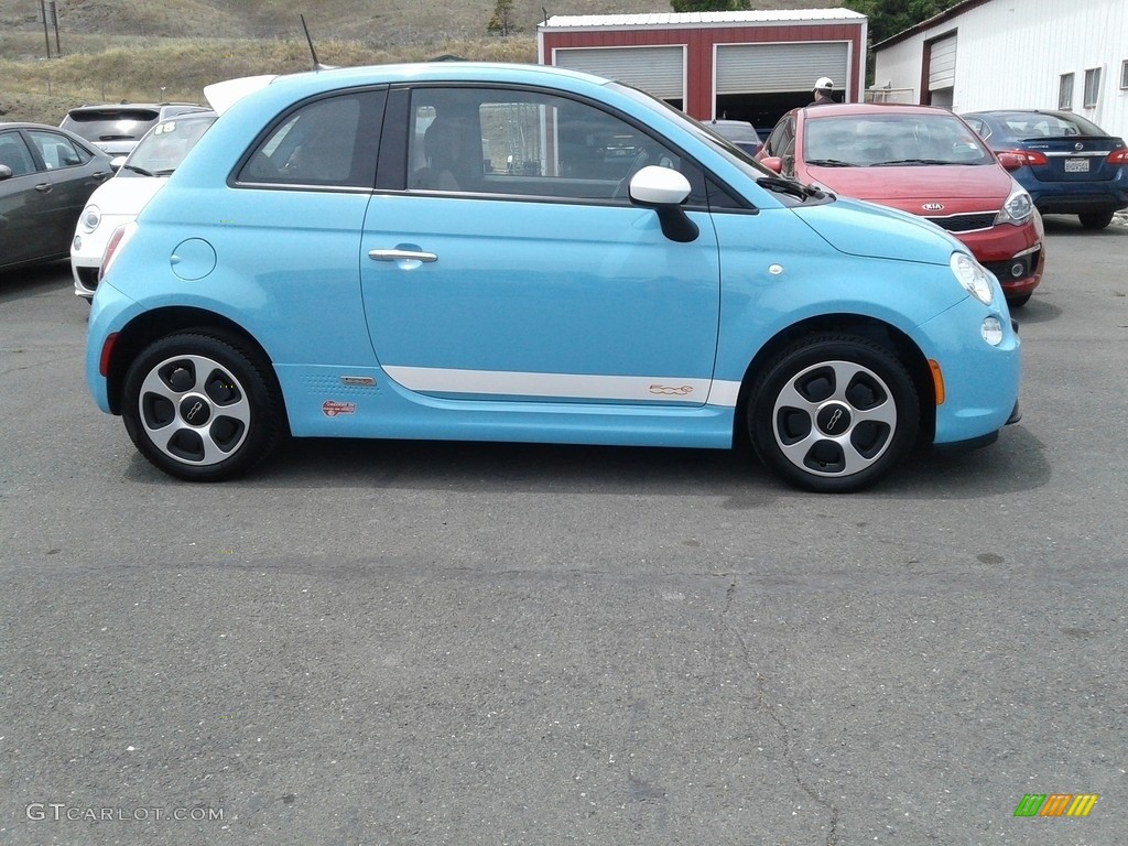Celeste Blu (Light Blue) 2017 Fiat 500e All Electric Exterior Photo #138343350
