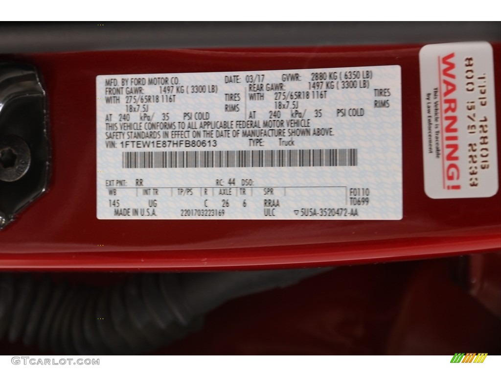 2017 F150 Color Code RR for Ruby Red Photo #138349993