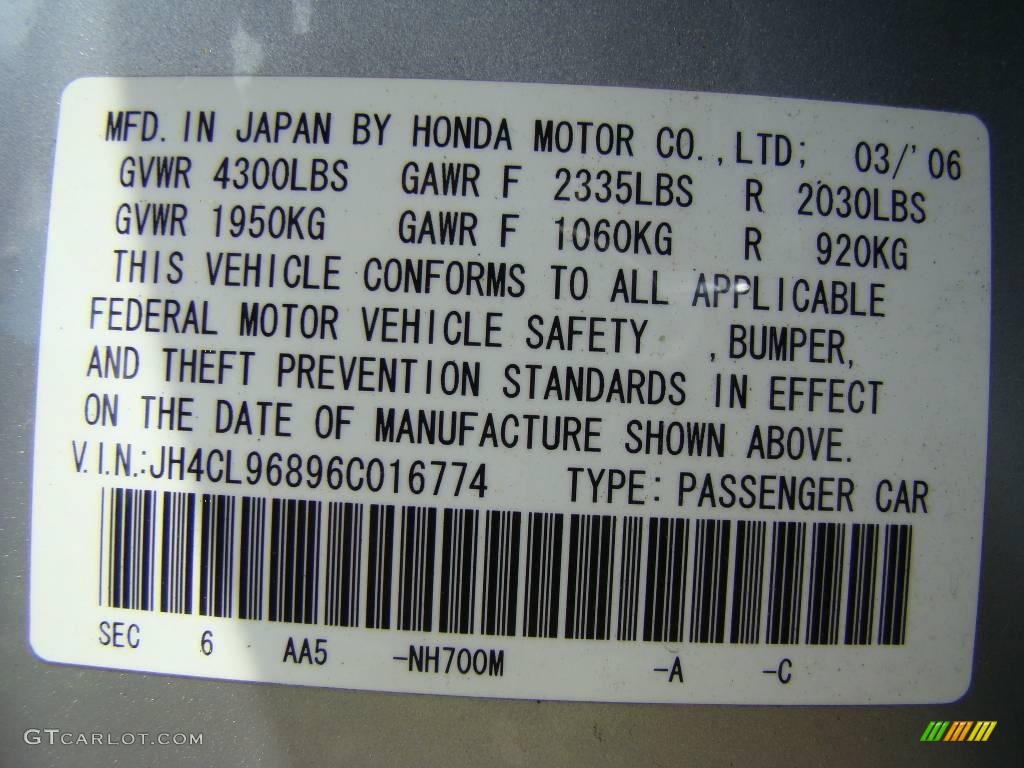 2006 TSX Color Code NH700M for Alabaster Silver Metallic Photo #13835391
