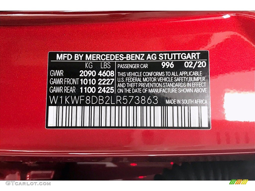 2020 C Color Code 996 for designo Cardinal Red Metallic Photo #138357969
