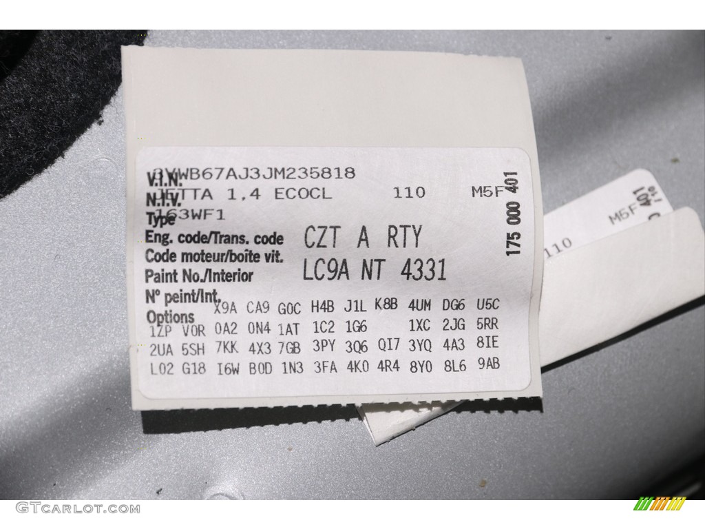 2018 Jetta Color Code LC9A for Pure White Photo #138362585