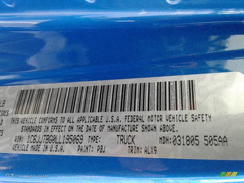2020 Gladiator Color Code PBJ for Hydro Blue Pearl Photo #138368669