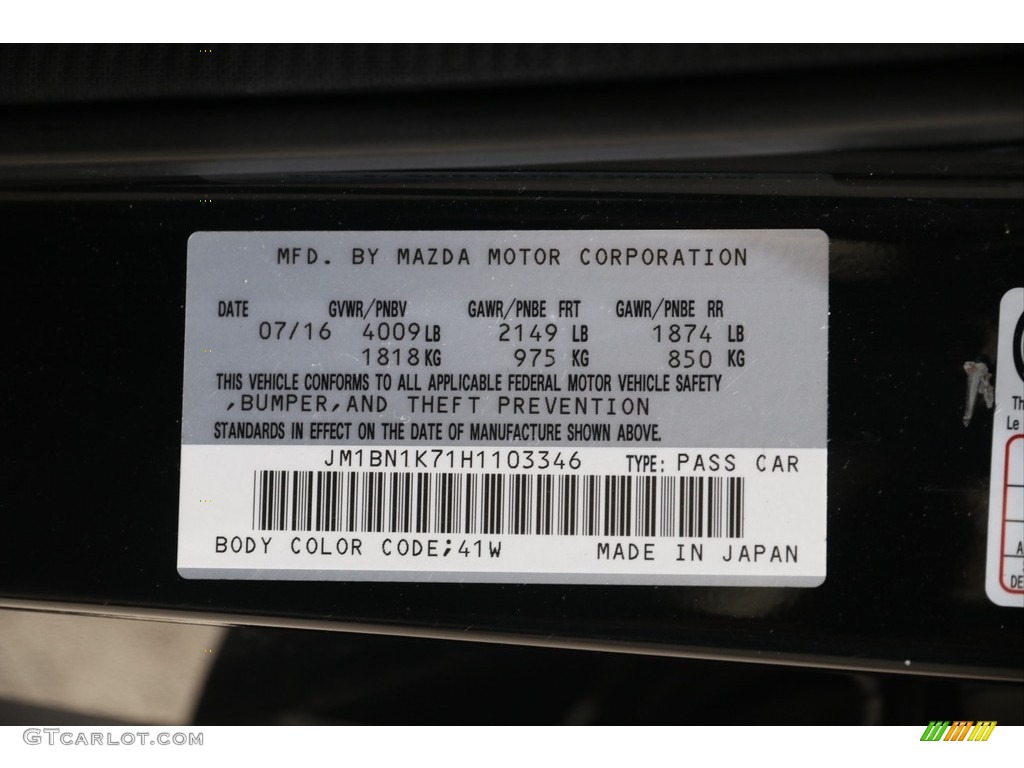 2017 MAZDA3 Color Code 41W for Jet Black Mica Photo #138373874