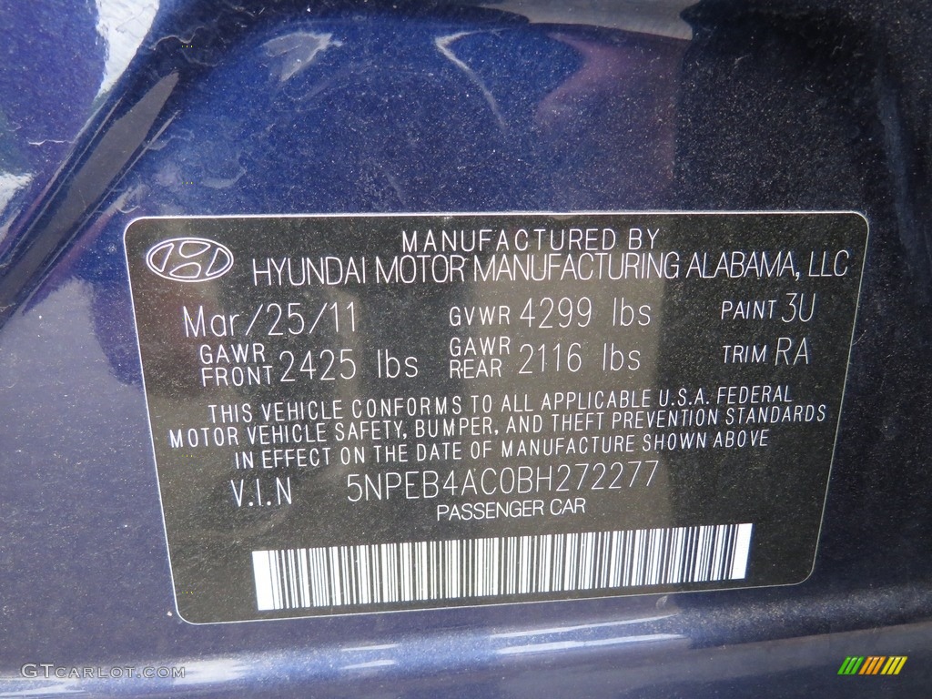 2011 Sonata GLS - Indigo Blue Pearl / Gray photo #19