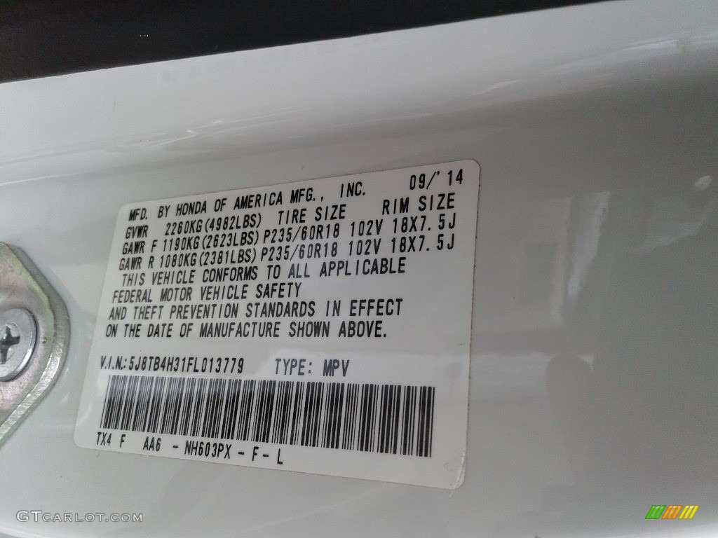 2015 Acura RDX AWD Color Code Photos