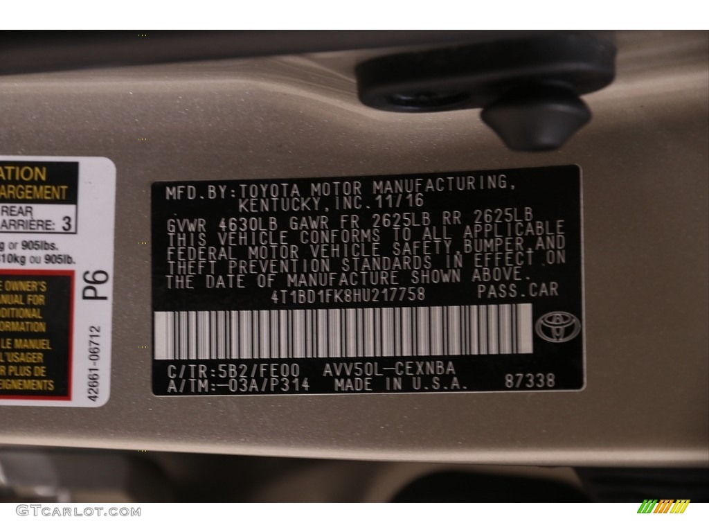2017 Camry Hybrid LE - Creme Brulee Mica / Almond photo #27