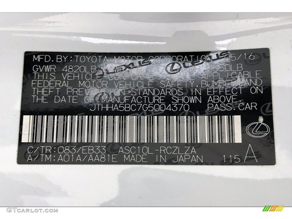2016 RC Color Code 083 for Ultra White Photo #138396735