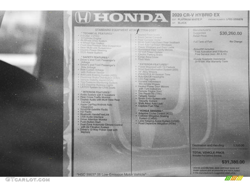 2020 Honda CR-V EX AWD Hybrid Window Sticker Photo #138415263