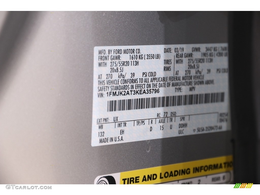 2019 Expedition Color Code UX for Ingot Silver Metallic Photo #138416394