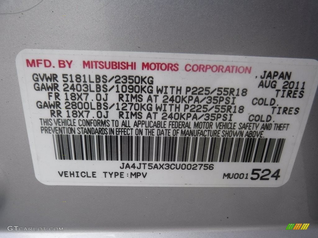 2012 Outlander GT S AWD - Cool Silver Metallic / Black photo #32