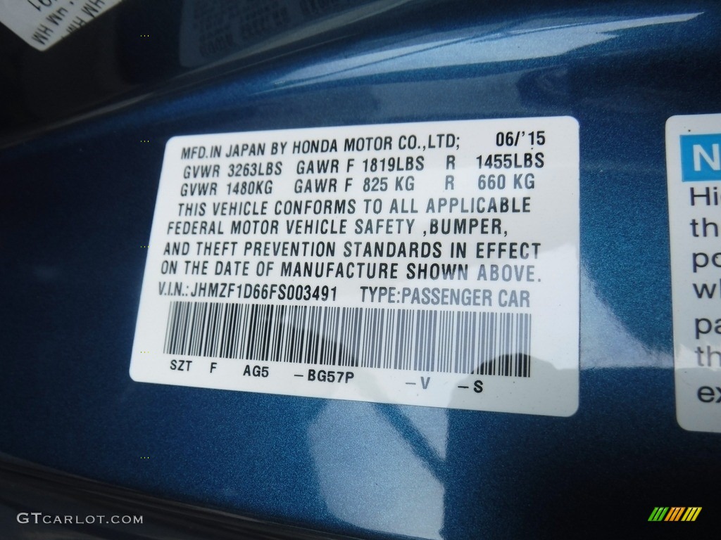 2015 CR-Z Color Code BG57P for North Shore Blue Pearl Photo #138424789