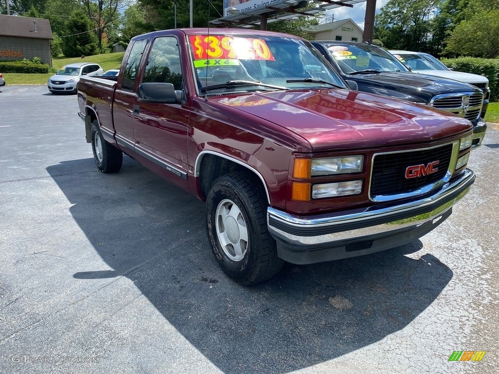 1996 Sierra 1500 SL Extended Cab 4x4 - Dark Hunt Club Red Metallic / Maroon photo #3