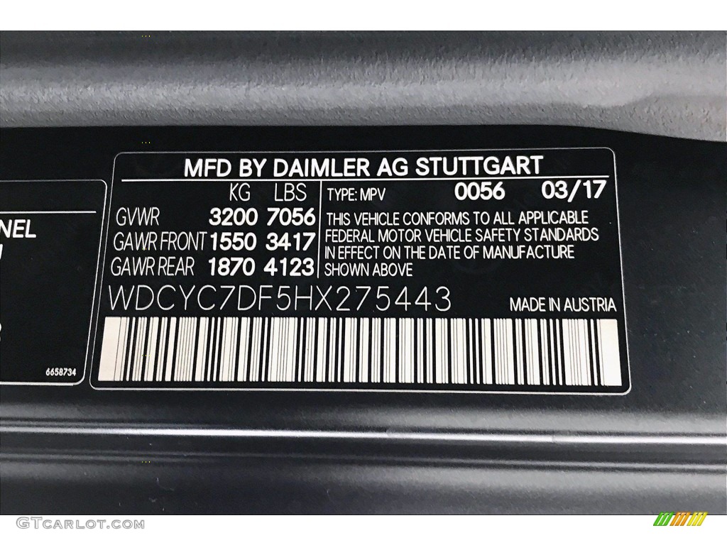 2017 G Color Code 0056 for designo Night Black Magno (Matte) Photo #138437283
