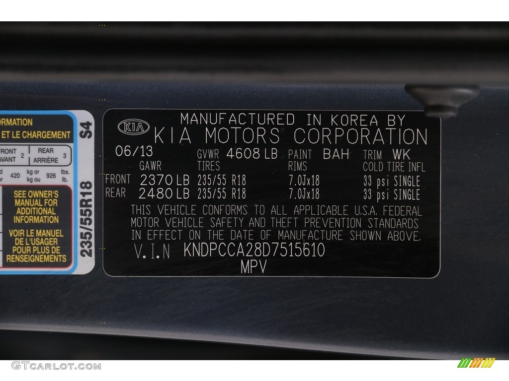2013 Sportage EX AWD - Twilight Blue / Black photo #18