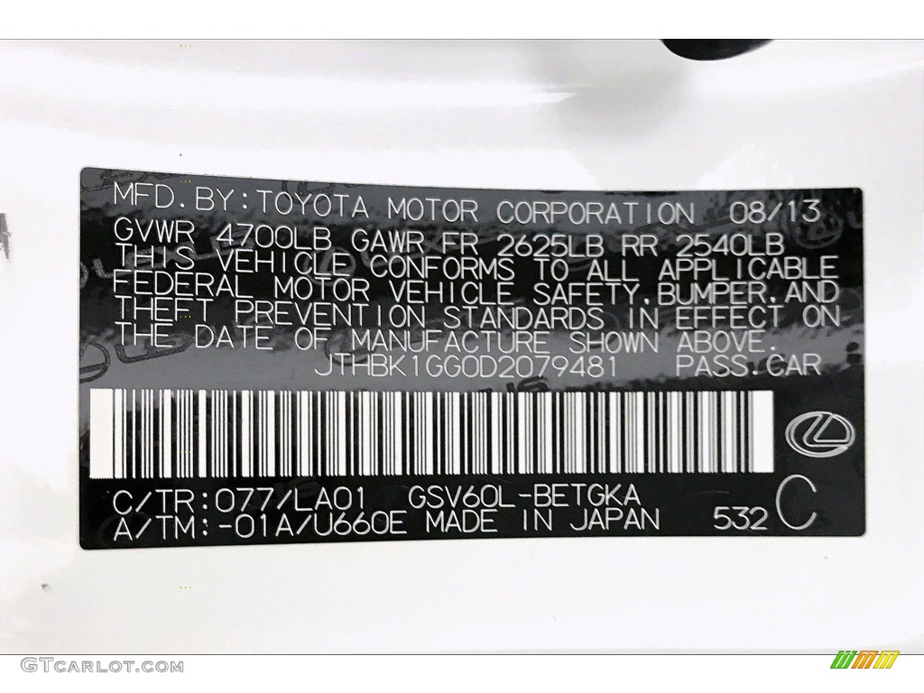 2013 ES Color Code 077 for Starfire White Pearl Photo #138444509