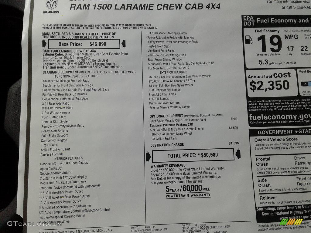 2020 1500 Laramie Crew Cab 4x4 - Billet Silver Metallic / Black photo #29