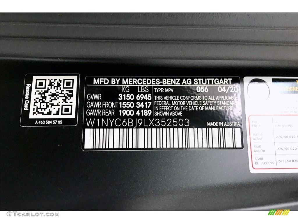 2020 G Color Code 056 for designo Night Black Magno (Matte) Photo #138456425