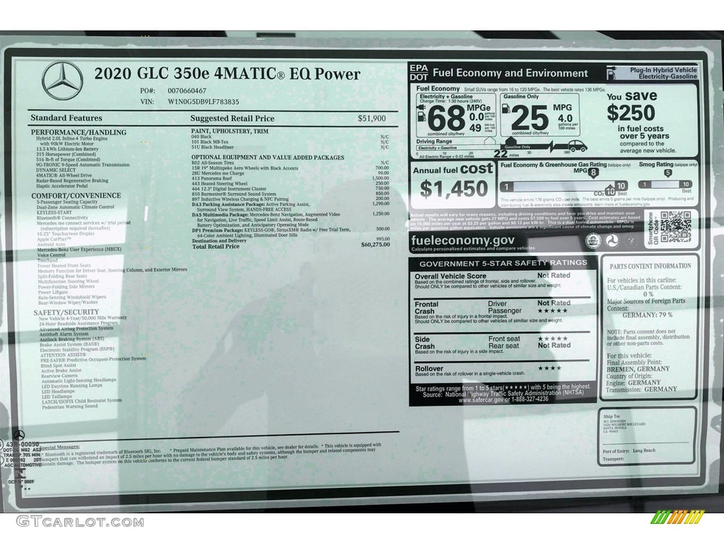 2020 Mercedes-Benz GLC 350e 4Matic Window Sticker Photo #138458942