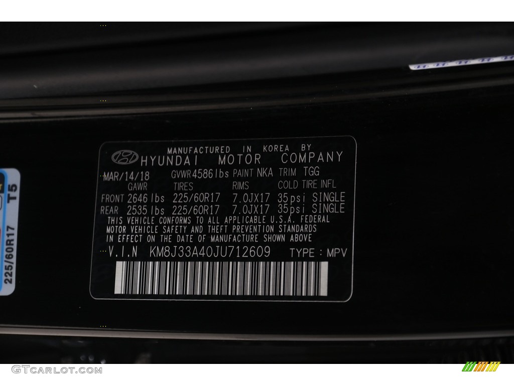 2018 Tucson Color Code NKA for Black Noir Pearl Photo #138464216