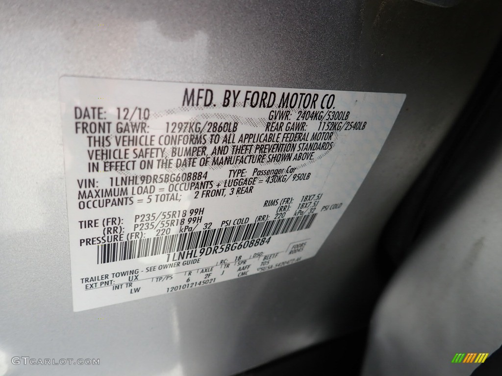 2011 Lincoln MKS FWD Color Code Photos