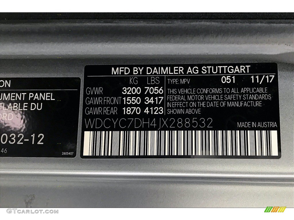 2018 G Color Code 051 for designo Platinum Magno (Matte) Photo #138477206