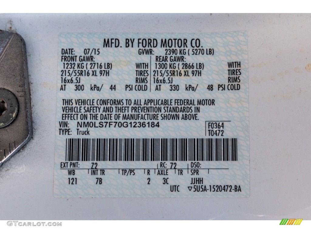 2016 Ford Transit Connect XLT Cargo Van Color Code Photos