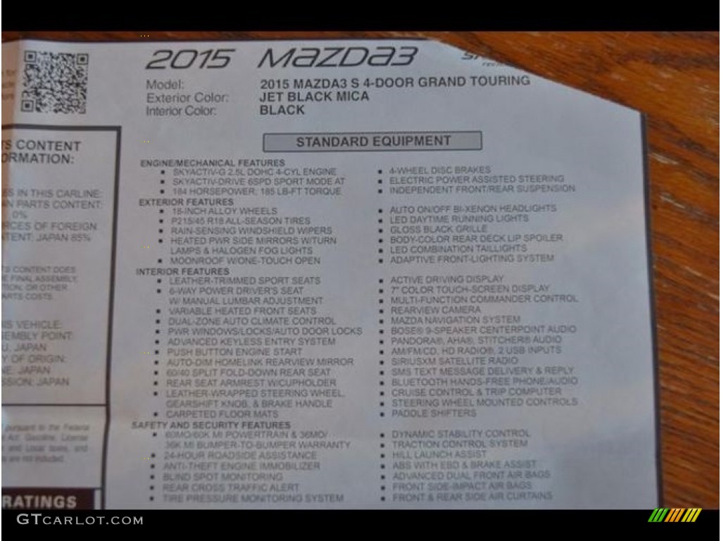 2015 Mazda MAZDA3 s Grand Touring 4 Door Window Sticker Photo #138500967