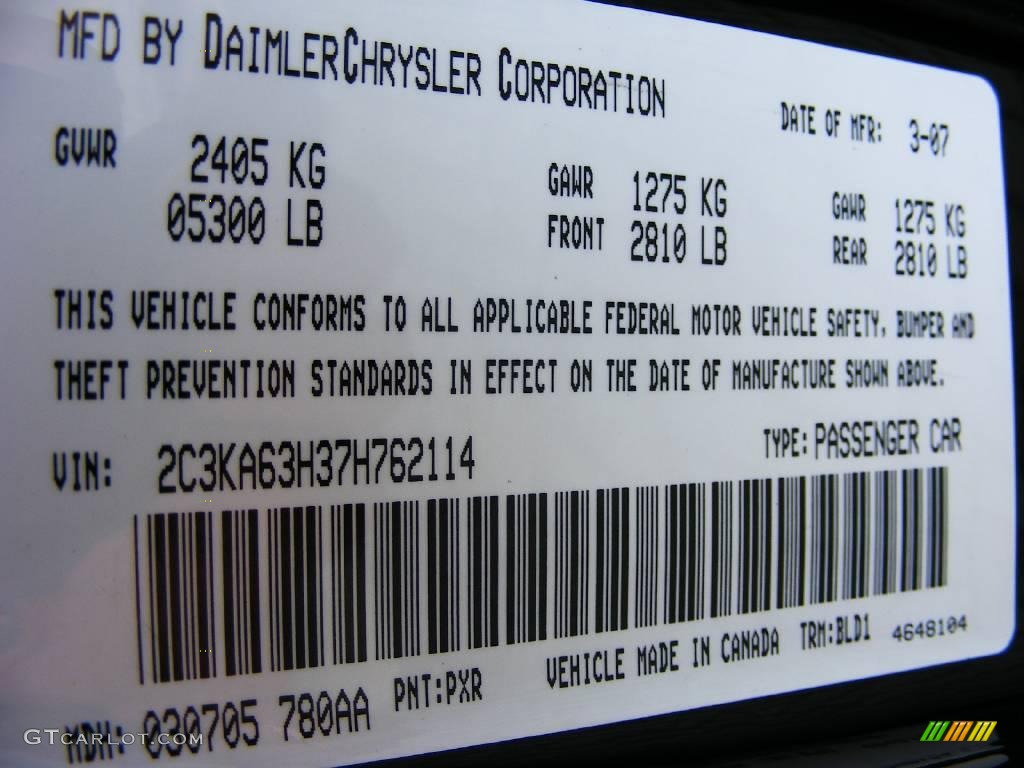 2007 Chrysler 300 C SRT Design Info Tag Photo #13851206