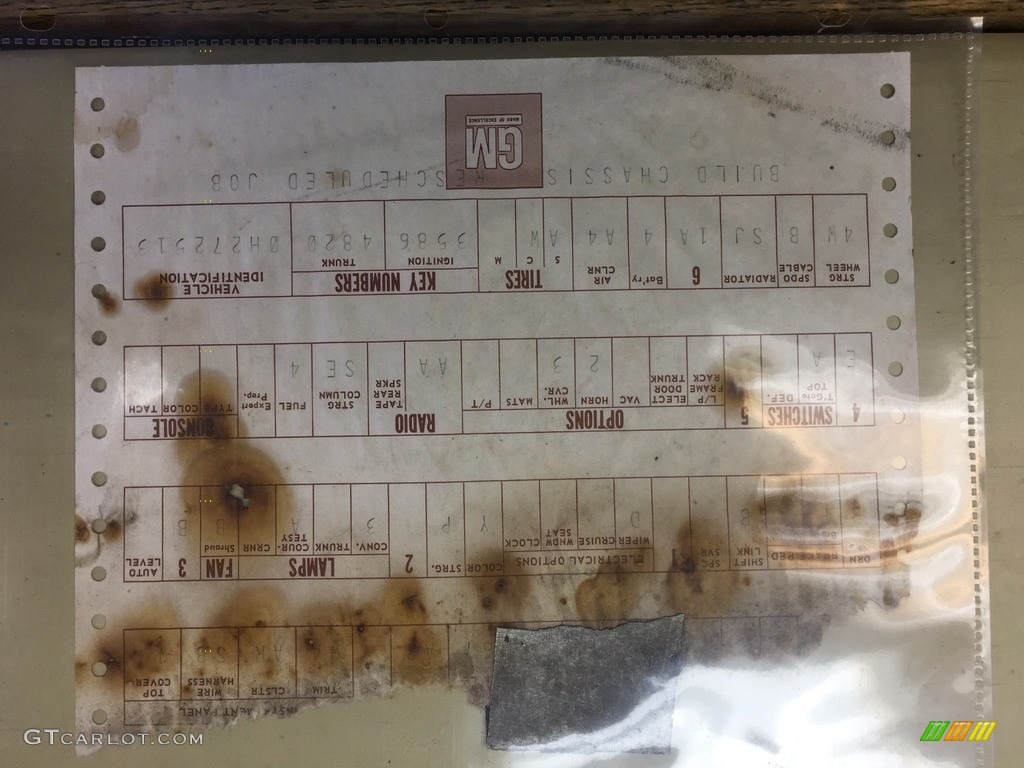 1970 Buick GSX Coupe Info Tag Photo #138517110