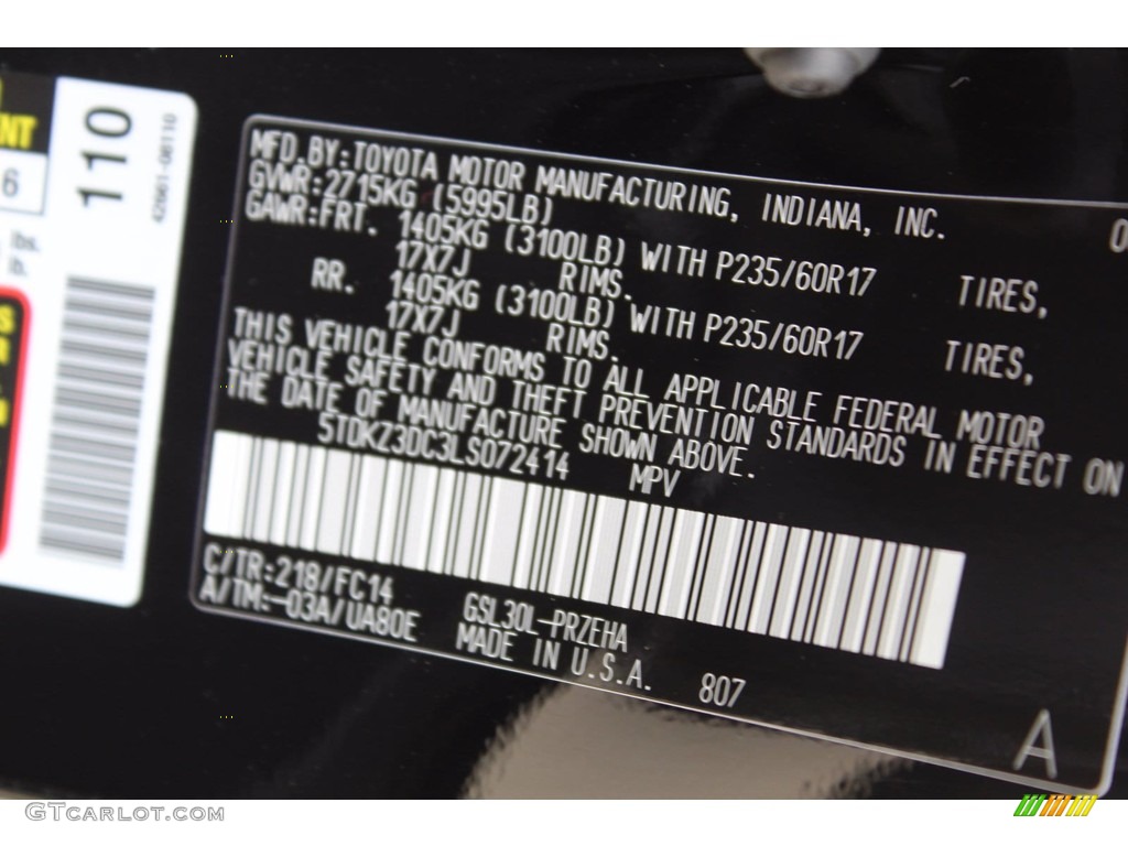 2020 Sienna LE - Midnight Black Metallic / Ash photo #23