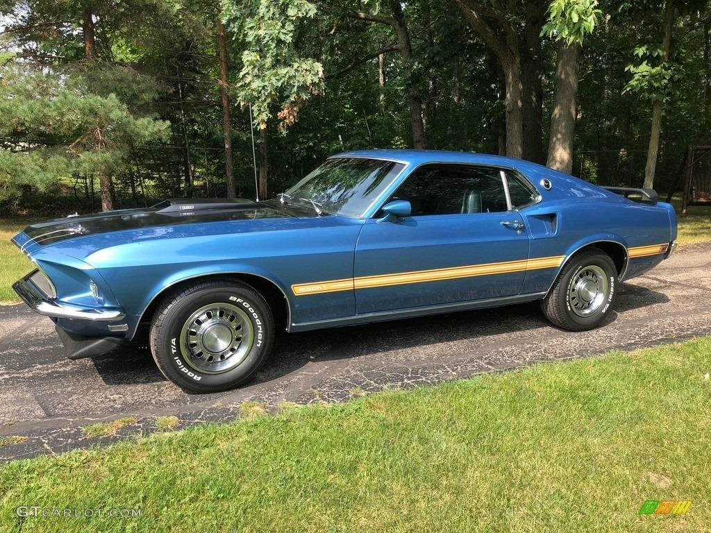 Acapulco Blue 1969 Ford Mustang Mach 1 Exterior Photo #138533829