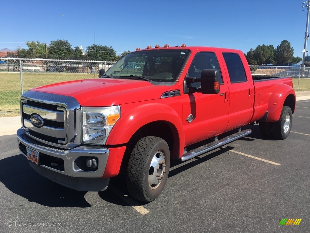 Vermillion Red 2011 Ford F450 Super Duty Lariat Crew Cab 4x4 Dually Exterior Photo #138534153