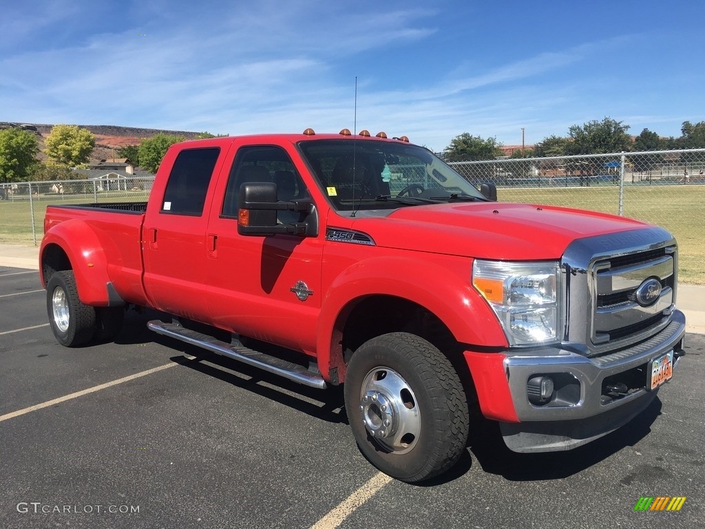 2011 F450 Super Duty Lariat Crew Cab 4x4 Dually - Vermillion Red / Adobe photo #8