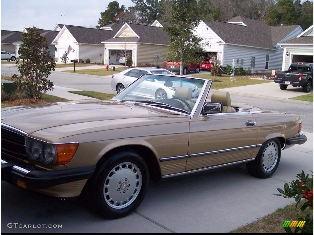 Champagne Metallic 1986 Mercedes-Benz SL Class 560 SL Roadster Exterior Photo #138558636